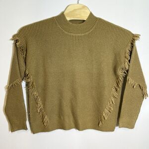 Michael Kors Women's L Fringe Knit Mock‎ Neck Sweater Brown